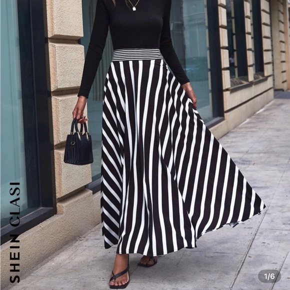 SHEIN Black and White Striped Maxi Skirt - Picture 3 of 9